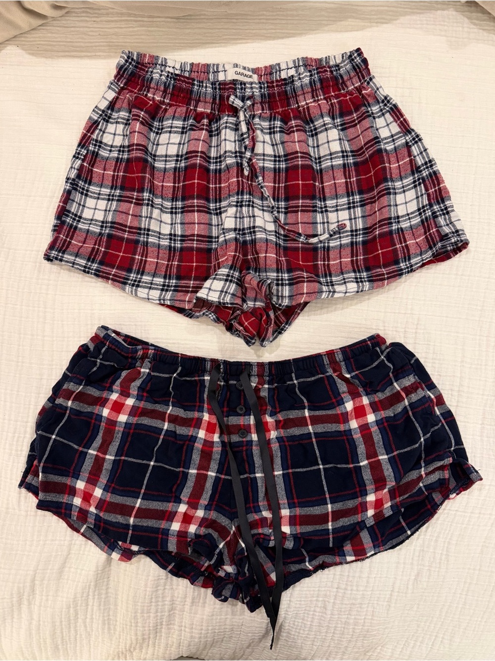 Garage Women’s Plaid Cotton Sleep Shorts - Red, White & Navy